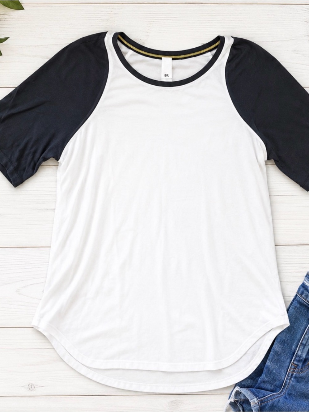 lululemon athletica White Tee with Blue Raglan Sleeves